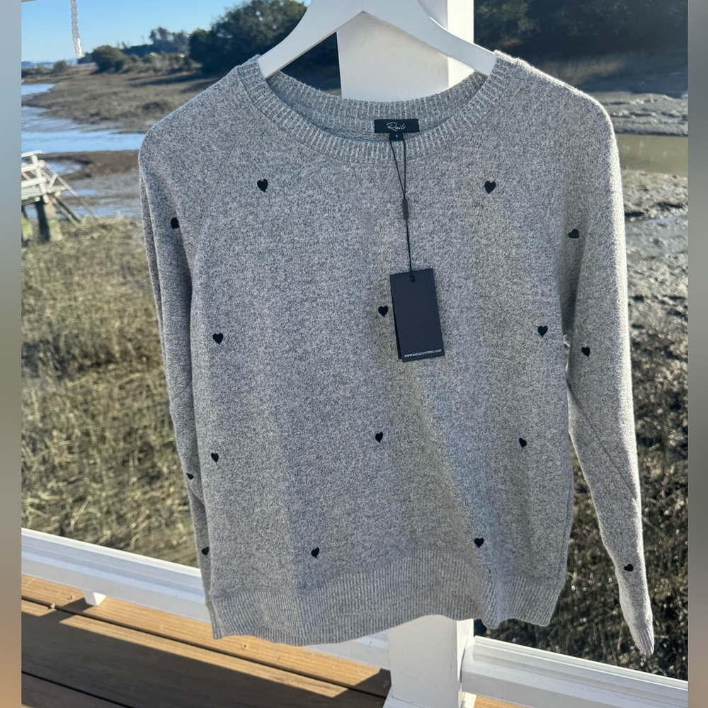 Rails Callahan Sweatshirt Sweater in Melange Grey with Black Hearts Size S